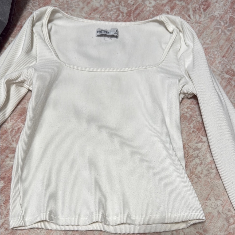 White Ribbed Long Sleeve Top